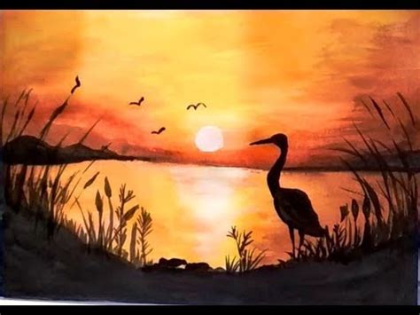 sunset silhouette watercolor painting - Watercolor Painting