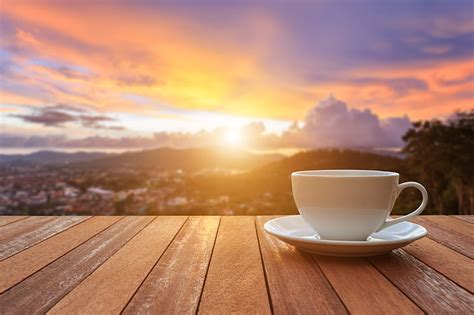 HD wallpaper: white cup and saucer, sunrise, coffee, morning, veranda ...