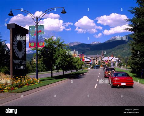 Welcome Sign and Entrance to Whistler Ski Resort Village, BC, British ...