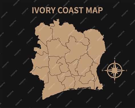 Premium Vector | Detailed old vintage map of ivory coast with compass ...