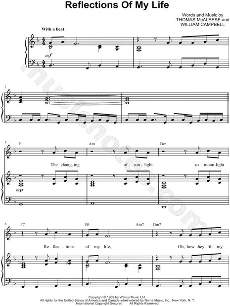 The Marmalade "Reflections of My Life" Sheet Music in F Major (transposable) - Download & Print ...