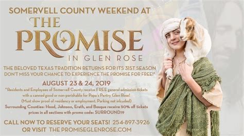 Free Tickets - The Promise in Glen Rose OPENING Weekend! - Somervell Times