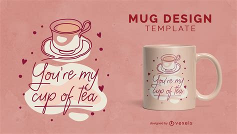 Cute Tea Cup Romantic Mug Template Vector Download