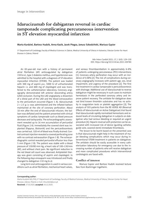 (PDF) Idarucizumab for dabigatran reversal in cardiac tamponade ...