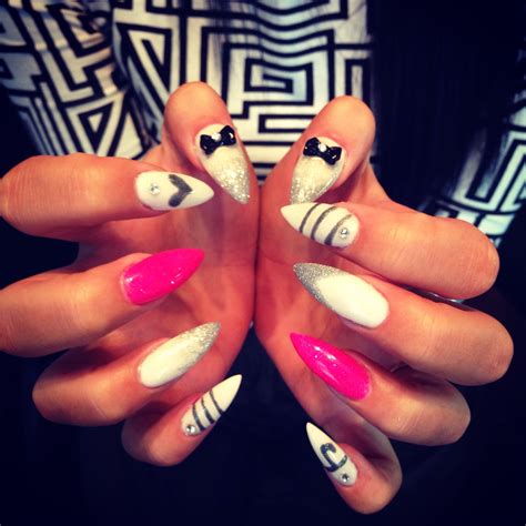 Hot pink, white and silver stiletto nails White Nail Designs, Simple Nail Designs, Nail Art ...