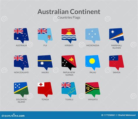 Australian Continent Countries Flag Icons Collection Cartoon Vector | CartoonDealer.com #177258061