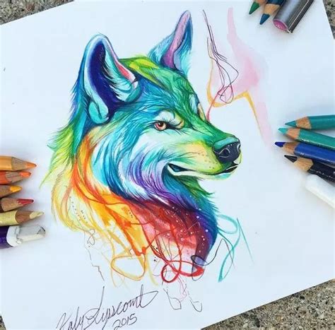 Pencil colored - Wolf : r/drawing