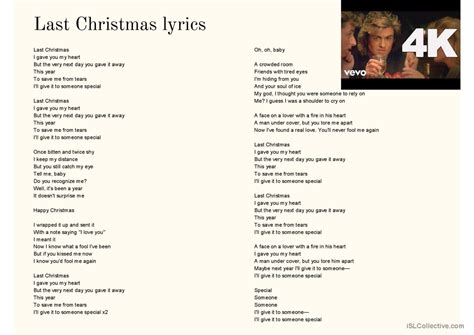 Last Christmas lyrics video or movi…: English ESL powerpoints