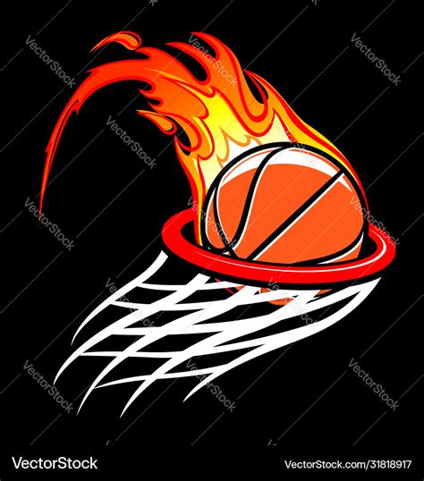 Flaming basketball through hoop logo Royalty Free Vector