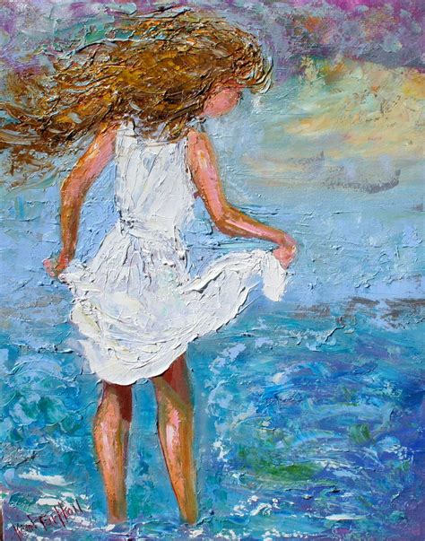 Original oil painting - Child Ocean Play - Impressionism by Karen Tarlton - impasto fine art ...