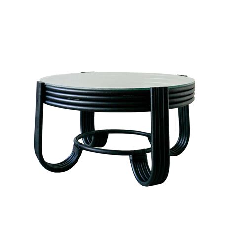 Esmi Rattan Round Glass Coffee Table - Black – Comeo Home