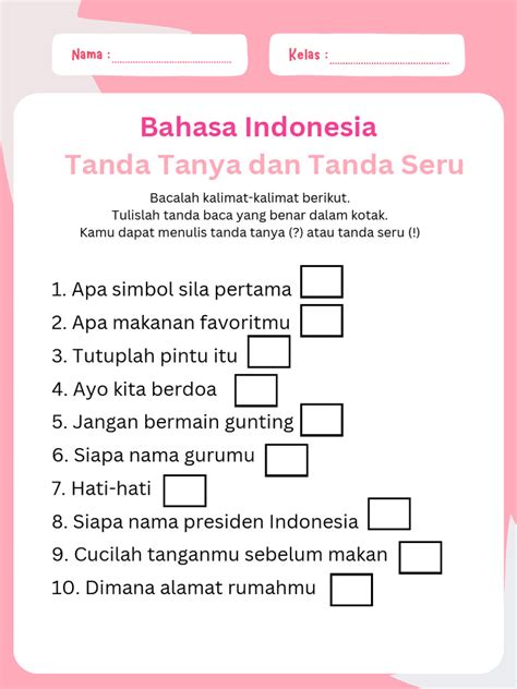 LKPD Bahasa Indonesia Kelas 1 Tanda Tanya Dan Tanda Seru | PDF