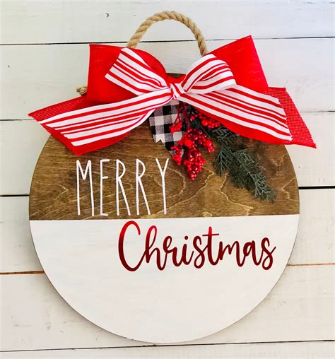 Merry Christmas round wood hanging sign hanging signs wood | Etsy