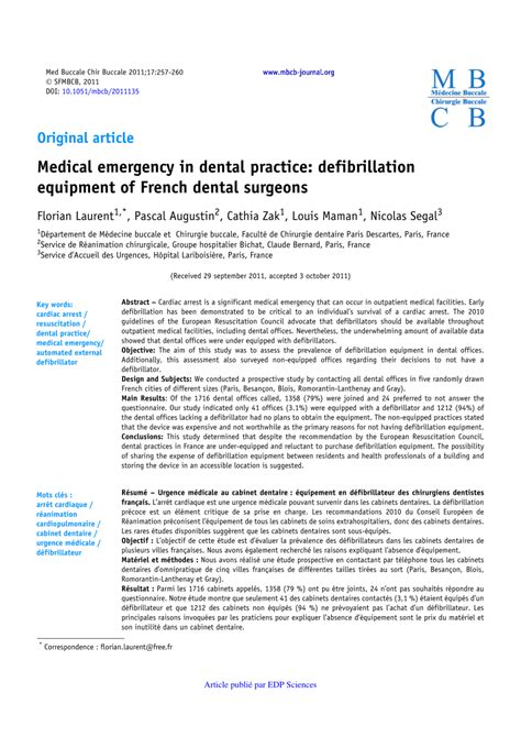 (PDF) Medical emergency in dental practice: Defibrillation equipment of French dental surgeons ...