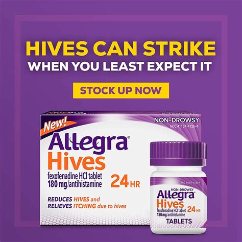 Allegra Hives Non-Drowsy Antihistamine Tablets 30-Count - 24HR Relief for Hives & Itch - 180mg