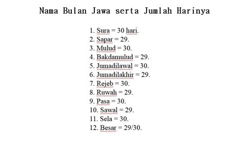 12 Nama-Nama Bulan Dalam Tahun Jawa Serta Jumlah Harinya | jurnal-pp