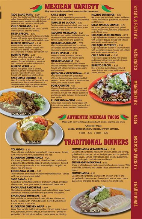 Online Menu of El Dorado Mexican Grill Restaurant, Columbia City ...