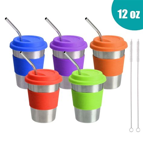 Stainless Steel Cups with Lids and Straws, Drinking Tumblers Eco-Friendly BPA-Free for Children ...