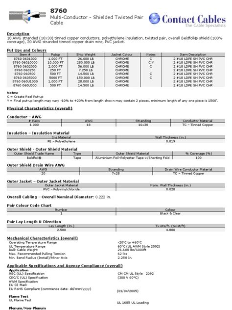 Belden 8760 data sheet.pdf | Polyvinyl Chloride | Electrical Conductor