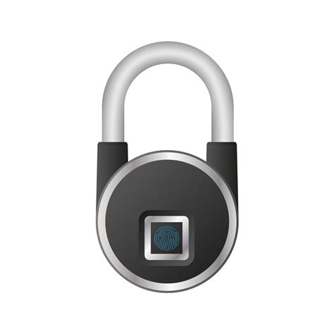 Gray padlock with fingerprint scanner. A modern lock is opened with a fingerprint. Isolated ...