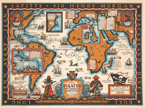 The Map of Famous Pirates Buccaneers and Freebooters who roamed the ...