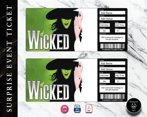 Printable Wicked Broadway Surprise Ticket. Editable Musical - Etsy