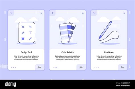Design tool color palette pen brush onboarding screen for mobile apps ...