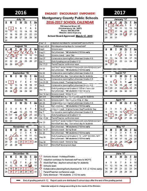 Montgomery County Public Schools Calendars – Christiansburg, VA