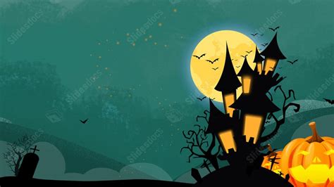 Halloween Pumpkin Castle Green Minimalist Halloween Poster Powerpoint Background For Free ...