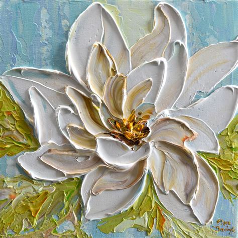 Magnolia Flower Painting, Palette Knife Impasto Artwork | Acrylic ...