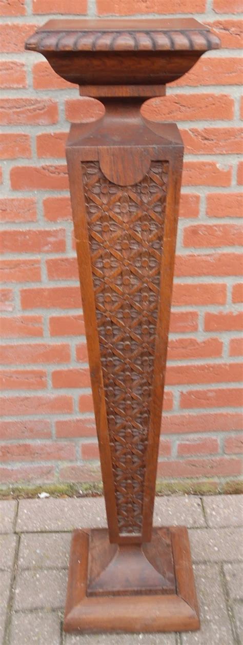 Antique Carved Oak Wood Column Pedestal Sculpture or Plant Stand ...