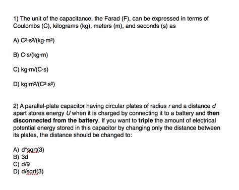 Solved The unit of the capacitance, the Farad (F), can be | Chegg.com