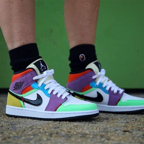 Women Air Jordan 1 Mid Multicolor White Green Black Purple CW1140-100 ...