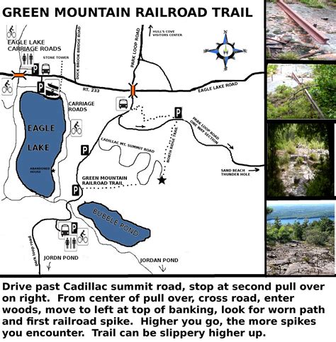 Map of the Green Mountain railroad phantom trail in Acadia National Park. Follow the path the ...