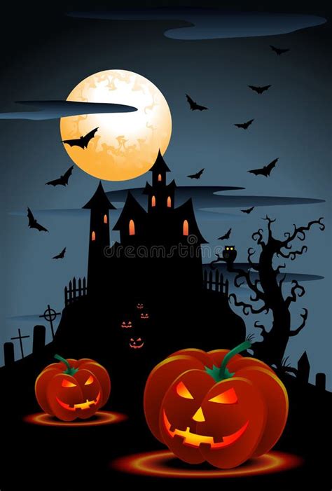 Scary Cat on Halloween Wallpaper with Carved Pumpkins Stock Vector - Illustration of nature ...