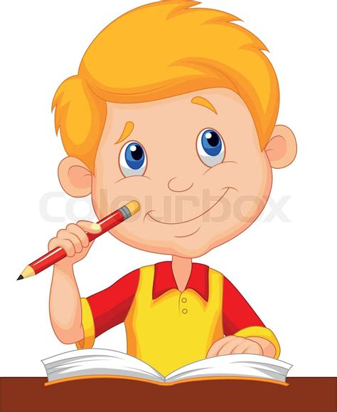 Little boy cartoon studying | Stock vector | Colourbox