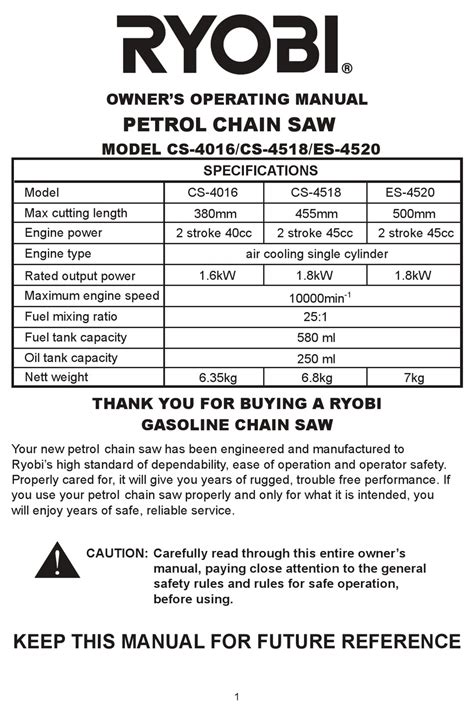 Ryobi Ry3714 Manual : Operators Manual Chain Saw Cs 2511t Manualzz ...