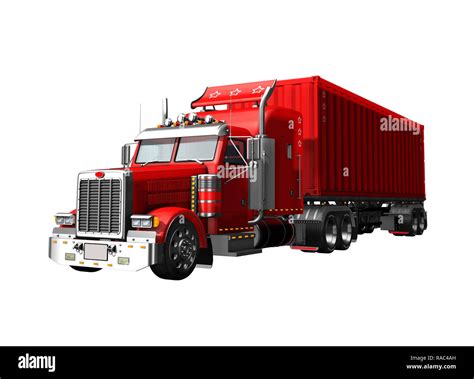 A red 18 wheel semi truck with a trailer, American style, isolated on white, 3d render Stock ...