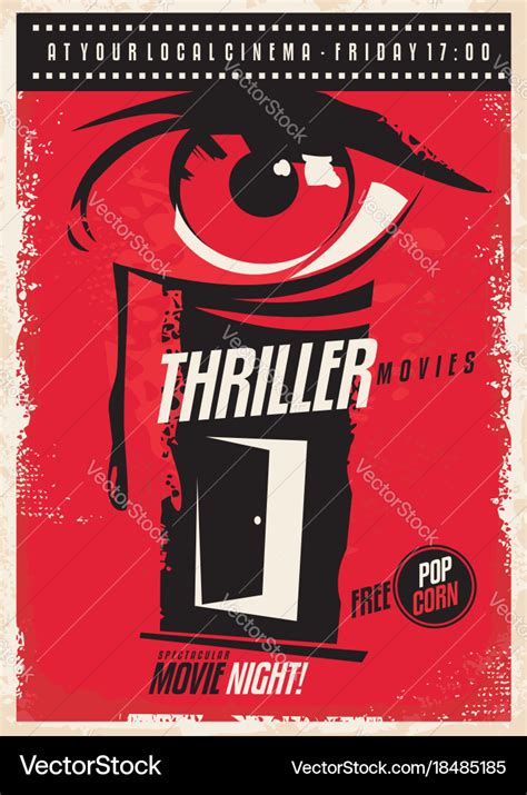 Thriller movies marathon retro poster design idea Vector Image