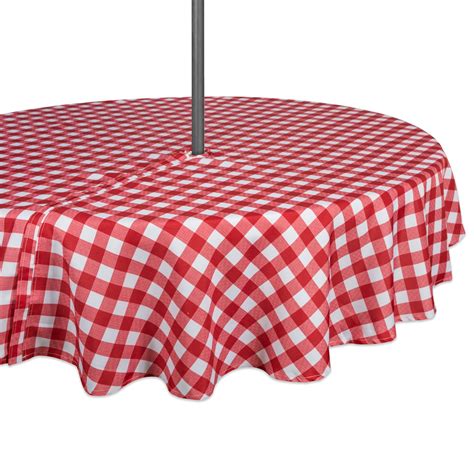 CC Home Furnishings Red and White Checkered Pattern Outdoor Round Tablecloth with Zipper 60 ...