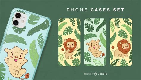 Cute Baby Lions Phone Case Set Vector Download