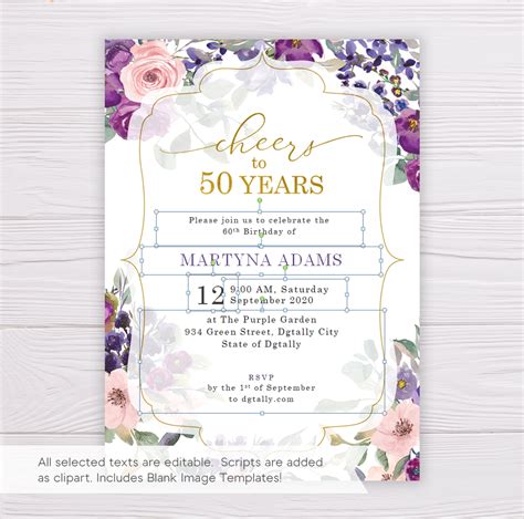 50th Birthday Invitation Template - Cheers to 50 Years - Dgtally