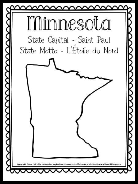 Minnesota State Outline Coloring Page {FREE Printable!} - The Art Kit