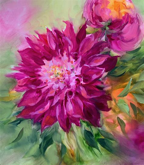 Summer Dahlias | Flower art painting, Flower art, Floral painting