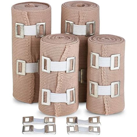 Elastic Compression Bandage Wrap - (Set of 4) with Hooks, Athletic Sport Support Tape Rolls for ...