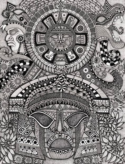 Ancient Faces: Mayan Drawing by Terri Kelleher | Saatchi Art