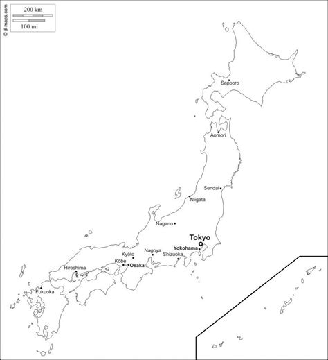 Japan map outline with cities - Outline map of japan with cities (Eastern Asia - Asia)