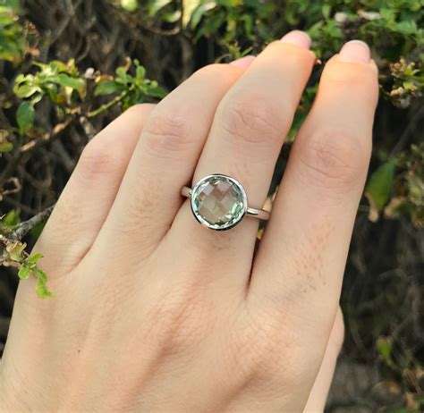 Light Green Amethyst Silver Ring- Round Faceted Green Ring- February ...