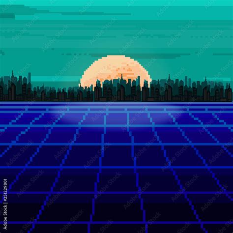 Vector of pixel city. Pixel art background. Pixel sunrise or sunset ...