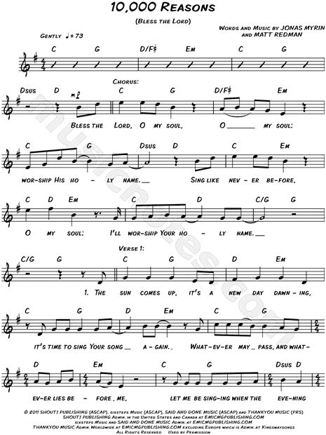 Passion 10,000 Reasons (Bless The Lord) Sheet Music Notes, Chords Download Printable Piano ...